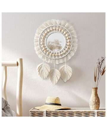 Nordic Wall Hanging Woven Tapestry Leaf Decoration Mirror Bohemian Home Decoration mirror wall