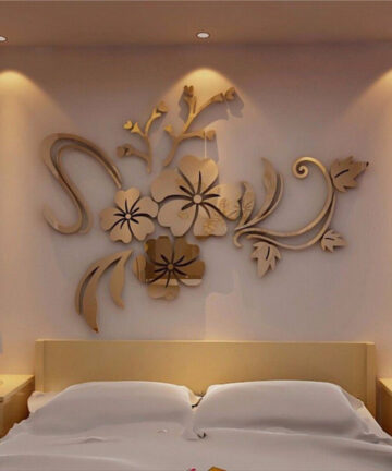 Novelty 3D Mirror silver Flower Wall Stickers Purple Party Wedding Decoration Home Decor Wall Sticker