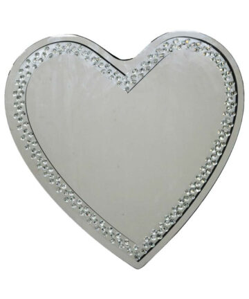 Pharmore Large Heart Shaped Silver Wall Mirror Diamond Crystals Edging 70cm