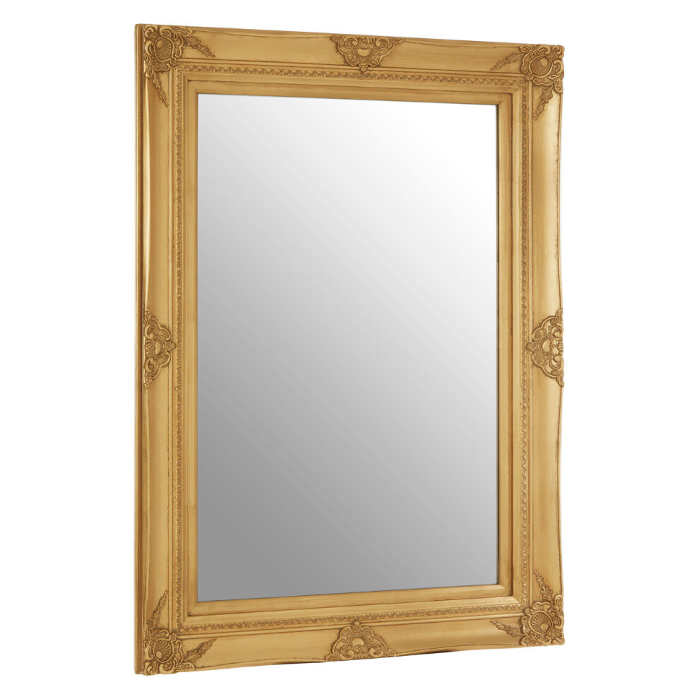 Premier Housewares Wall Mirror / Mirrors For Garden / Bathroom / Living Room With Carving Rectangular Frame / Gold Finish Wall Mounted Mirrors