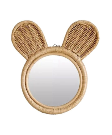 Rabbit Ears Decorative Rattan Mirror Round Hanging Wall Makeup Mirror Art Decor G99A