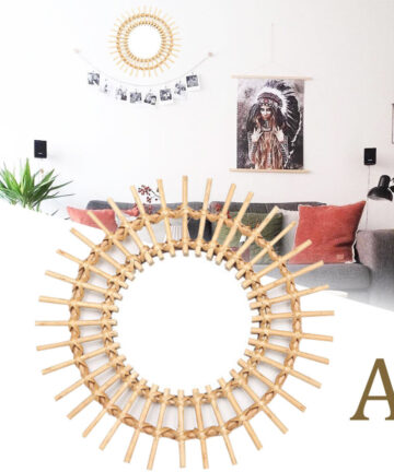 Rattan Innovative Art Decor Round Makeup Mirror Dressing Bathroom Wall Hanging Mirror Nordic Wall Hanging Makeup Mirror
