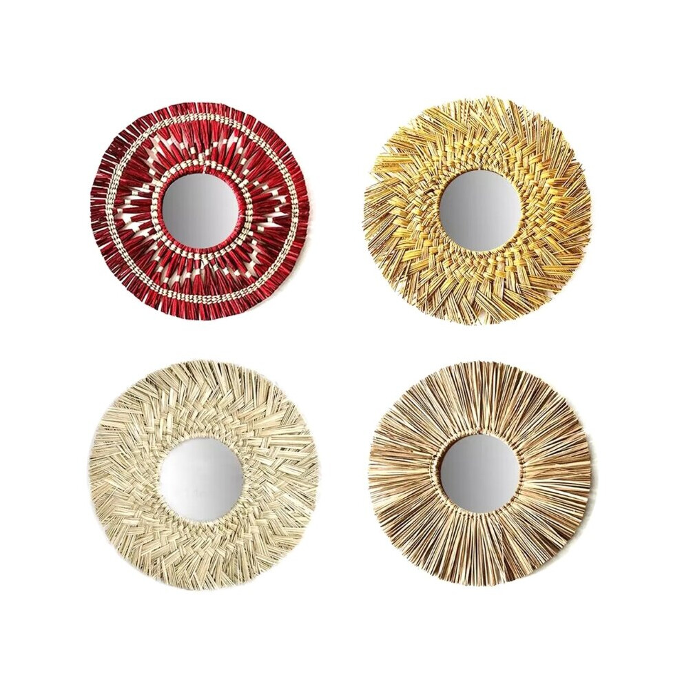 Rattan Plaited Seaweed Art Makeup Mirror Nordic Style Wall Hanging Home Living Room Bedroom Decoration Photography Prop G99A