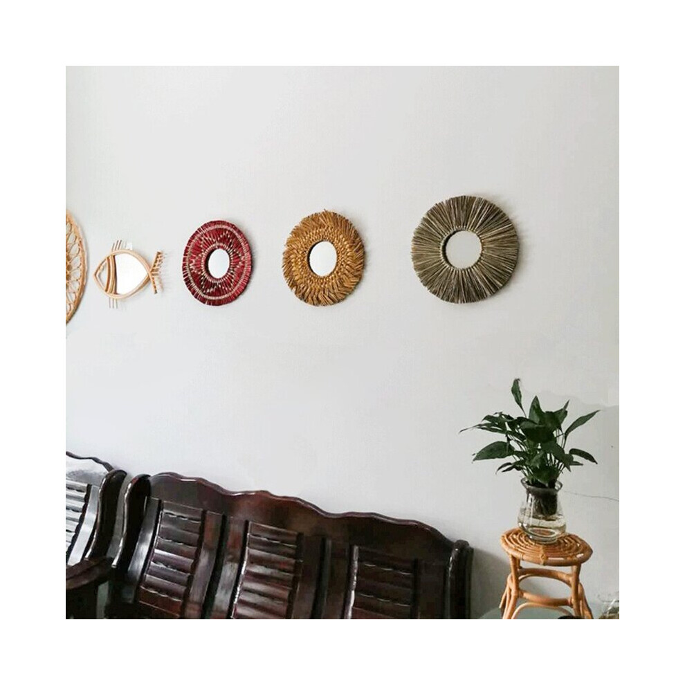 Rattan Plaited Seaweed Art Makeup Mirror Nordic Style Wall Hanging Home Living Room Bedroom Decoration Photography Prop G99A