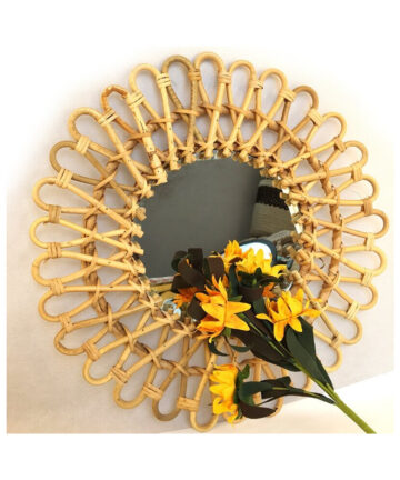 Rattan Round Makeup Mirror Nordic Rattan Bamboo Woven Decorative Mirror Wall Hanging