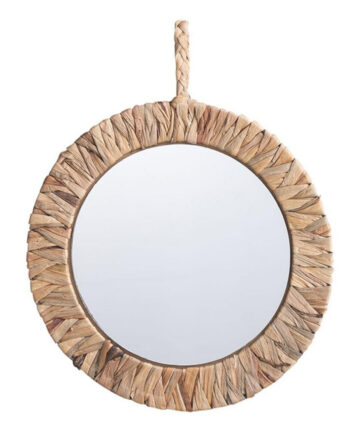 Rattan Woven Mirror Natural Wall-mounted Mirror Bedroom Decor Khaki Vintage Mirror for Bathroom