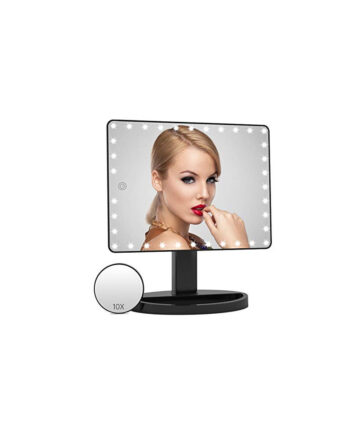 Rechargeable Lighted Makeup Vanity mirror with 45 LED Lights, Large Light Up Mirror, 10X Magnification Touch Screen, 360 Rotation Portable Tabletop