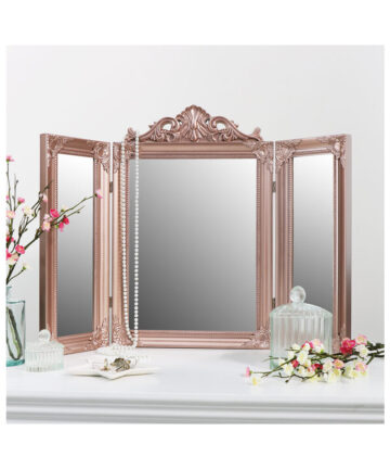 Rose Gold Pink Ornate Dressing Table Triple Mirror