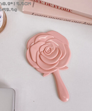 Rose Handle Mirror Holding Girl Flowers Mirror Portable Makeup Mirror Nordic Student Lovely Mirror Dressing Princess Mirror