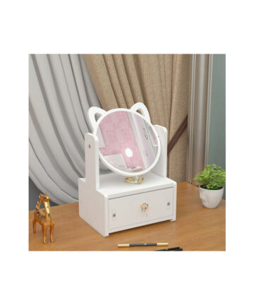 Rotate Makeup Mirror with Drawers Cosmetic Storage Box Dressing Table Jewelry Organizer Desktop Necklace Rack Rings Earring Case