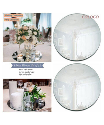 Round Acrylic Mirror Tray 8inch Circle Candle Mirror Plate Decor Accessory for Wedding Baby Shower Birthday Centerpieces