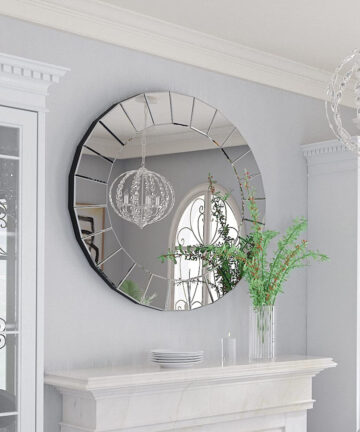Round Decorative Mirror 80cm Silver Vanity with Sunburst Glass Edge