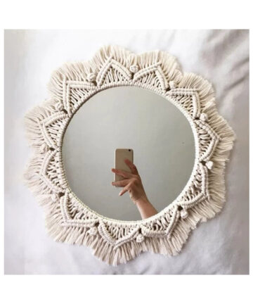Round Macrame Decorative Wall Mirror for Boho Home Decor Makeup Living Room Bedroom Christmas Wedding Decoration Gift