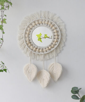 Round Mirror Wall Decor Macrame Boho Room Decor Wall Mirrors for Living Room Bedroom Decoration Mirror Bathroom Home Decoration