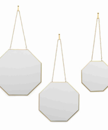 Set 3 Hexagon Gold Mirrors Glass Geometric Retro Modern Boho Wall Deco