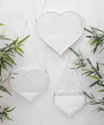 Set 3 White Heart Mirrors Glass Modern Multi Wall Hanging