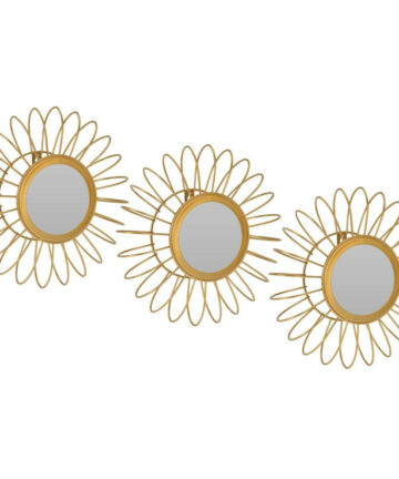 Set of 3 Gold Metal Accent Mirrors Round Wall Hanging Mirrors 3D Design Frame