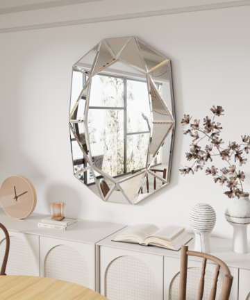 (Silver) 3D Decorative Glass Art Mirror Wall Beveled Mirror