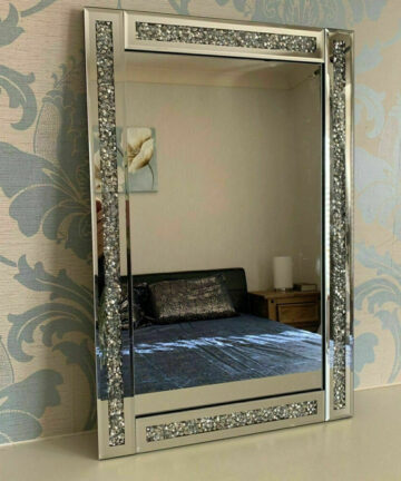 SILVER CRUSHED JEWEL LOOSE DIAMOND WALL MIRROR DRESSING MAKE UP GIRLS BEDROOM