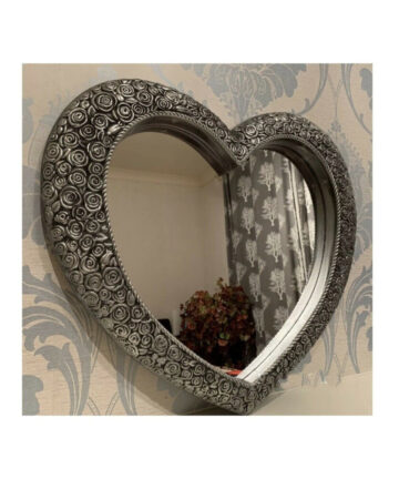 Silver Ornate Heart Shape Wall Mirror Antique Resin Style Home 67 X 58