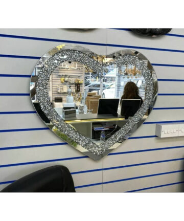 Silver Wall Mirror Gatsby Crushed Diamond Crystal Glass Frame Heart