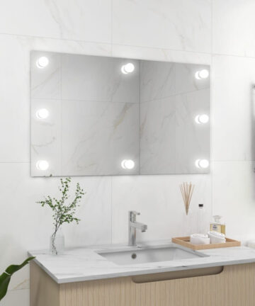 vidaXL Wall Frameless Mirror with LED Lights Rectangular Glass Makeup Mirror