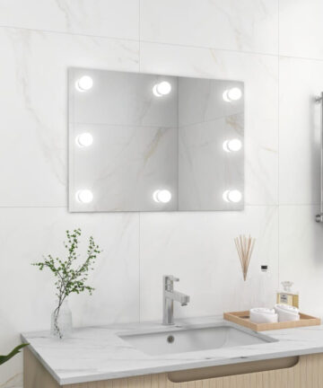 vidaXL Wall Frameless Mirror with LED Lights Rectangular Glass Makeup Mirror