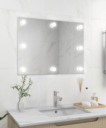 vidaXL Wall Frameless Mirror with LED Lights Rectangular Glass Makeup Mirror