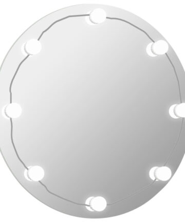 vidaXL Wall Frameless Mirror with LED Lights Round Glass Wall-Mounted Mirror