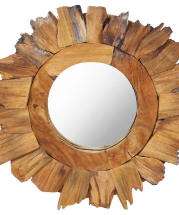 vidaXL Wall Mirror 40 cm Teak Round Home Wooden Decorative Hanging Mirror