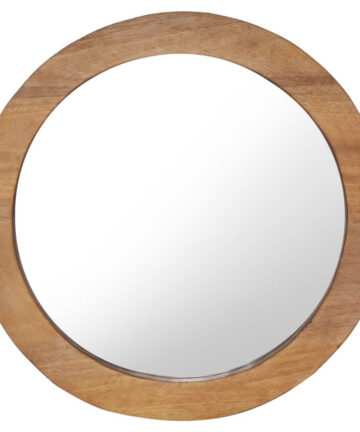 vidaXL Wall Mirror 60 cm Teak Round Home Decorative Hanging Wooden Mirror