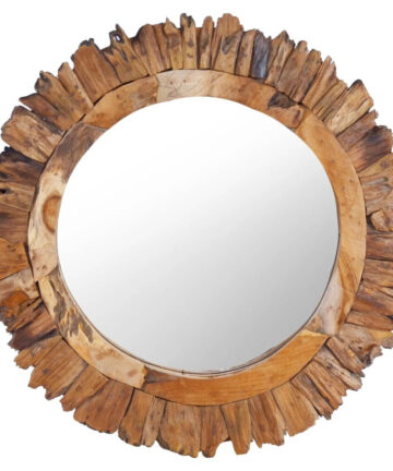 vidaXL Wall Mirror 60 cm Teak Round Home Wooden Decorative Hanging Mirror