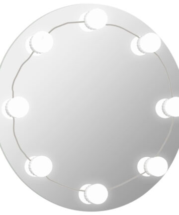 vidaXL Wall Mirror with LED Lights Round Glass Wall-Mounted Makeup Mirror