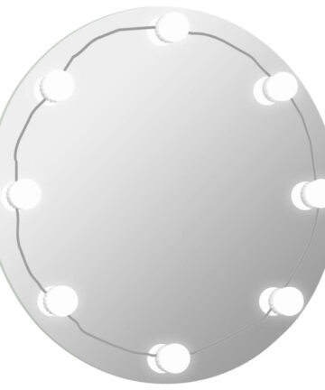 vidaXL Wall Mirror with LED Lights Round Glass Wall-Mounted Makeup Mirror