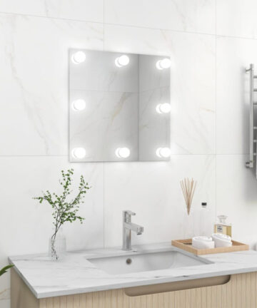 Wall Mirror with LED Lights Square Glass Wall-Mounted Makeup Mirror