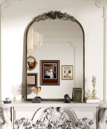 Vintage Baroque Arched Brass Wall Mounted Mirror Metal Frame