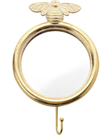 Vintage Homeware Gold BumbleBee Round Wall Hanging Hook Mirror