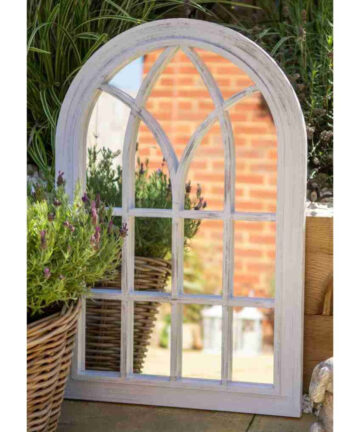 White Distressed Arched Window Gothic Style Wall Mirror