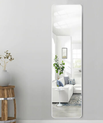 (White) Full Length Mirror with Rounded Corners Door Hanging Hooks