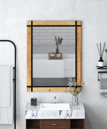 Wood Frame Makeup Vanity Mirror Farmhouse w/Hanging Hooks Wall Mounted