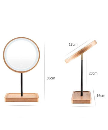 Wooden Desktop LED Makeup Mirror USB Charging Adjustable Bright Diffused Light Touch Screen Beauty Mirrors