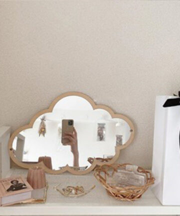Wooden Frame Acrylic Makeup Mirror Ins- Irregular Cloud Shape Decorative Mirror Cosmetic Beauty Tool Wall Room Decor