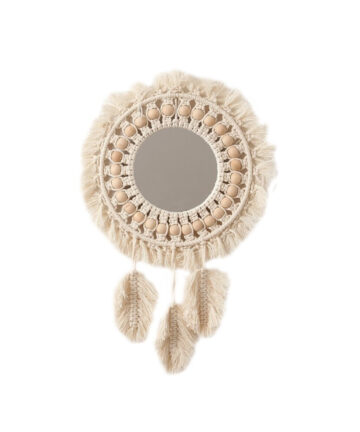 Woven Hanging Wall Mirror Boho Macrame Leaf Pendant Art Decoration for Apartment Living Room Bedroom Baby Nursery G99A