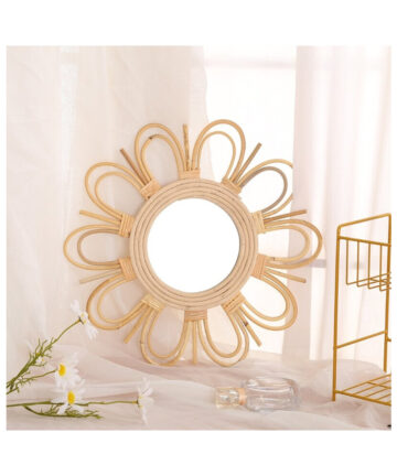 Woven Rattan Dressing Mirror Innovative Art Decoration Makeup Mirrors Bathroom Bedroom Wall Hanging Mirror